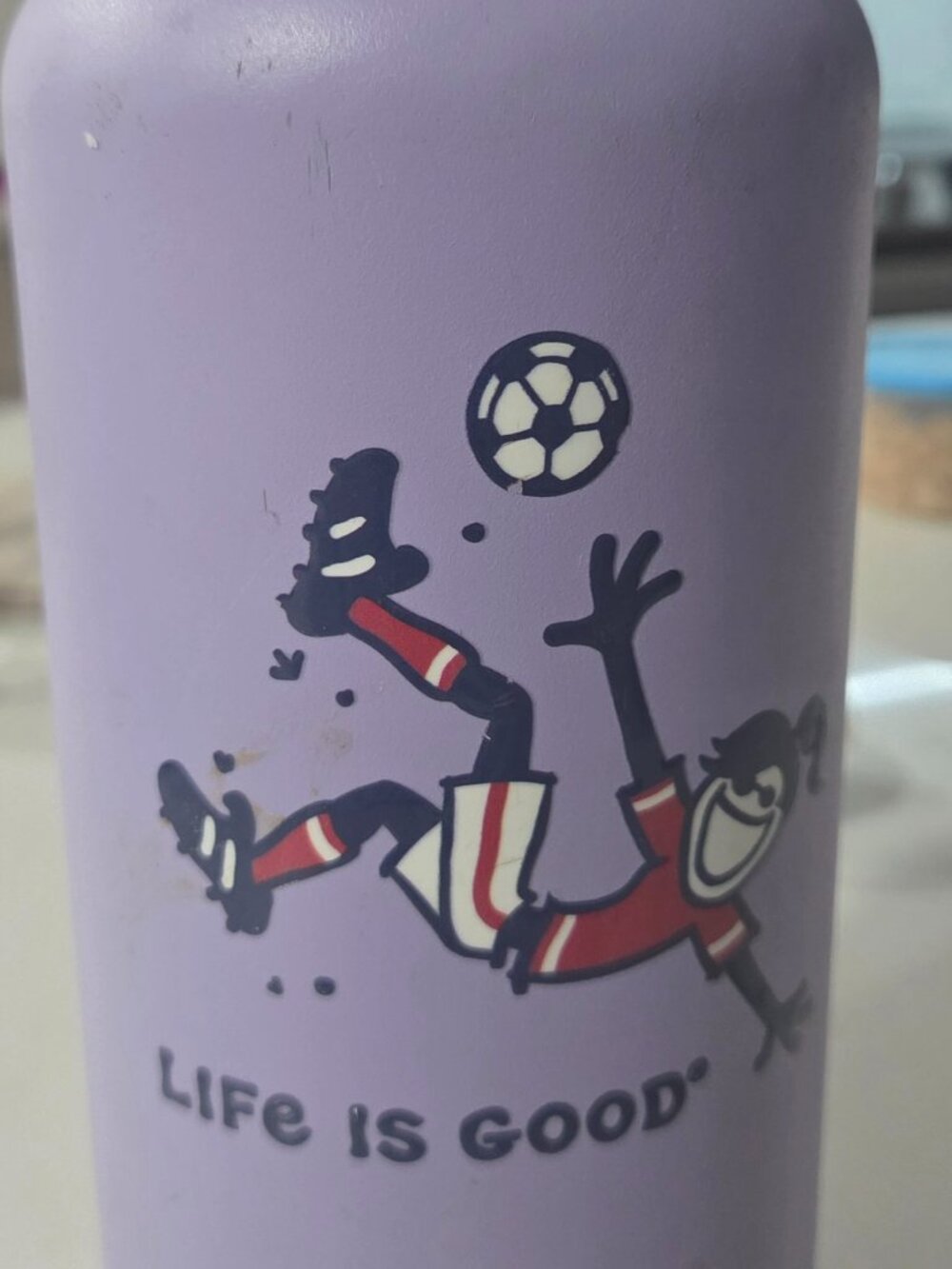 32 oz purple Life is Good SS H2O soccer bottle